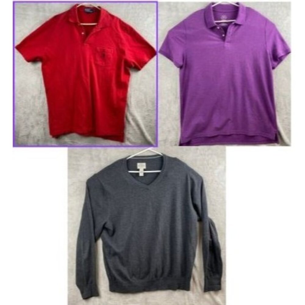 Ralph Lauren & St. Johns Bay Men's Polo Shirt & Sweater Bundle Red Purple Gray